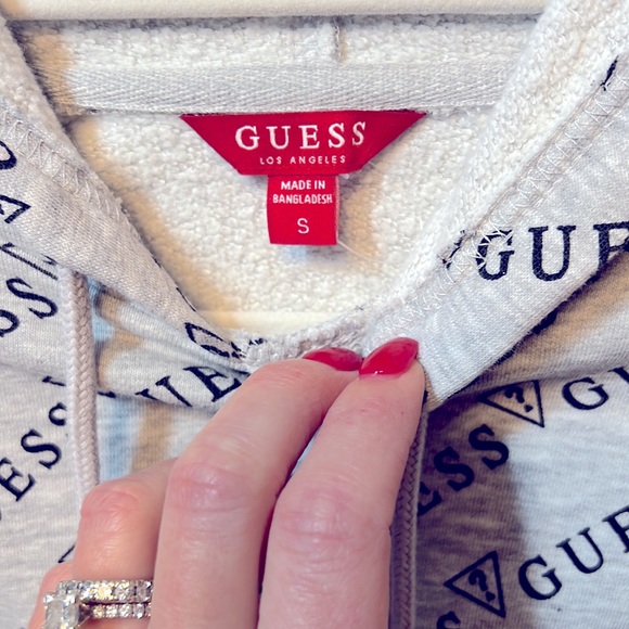 Guess Grey and Black Cropped Logo Hoodie - Picture 5 of 5